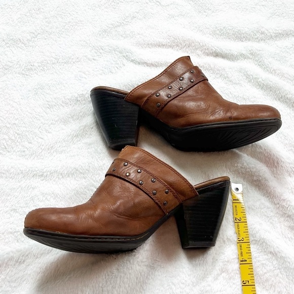 Born Leather Slip On Clogs Heels Mules Women’s Size 8/39 Solid Brown Casual - Picture 3 of 8